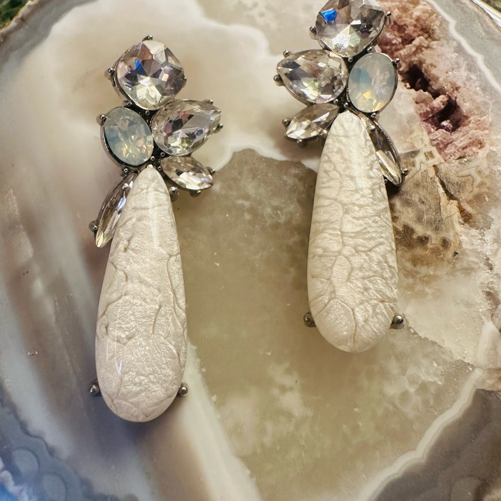 Elegant White and Silver Drop Earrings